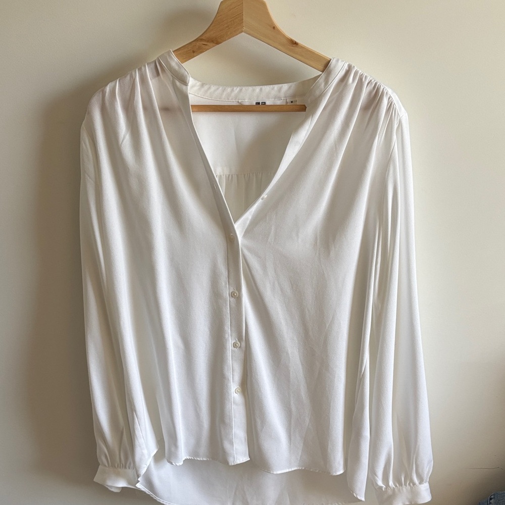 Uniqlo long sleeve white blouse, medium